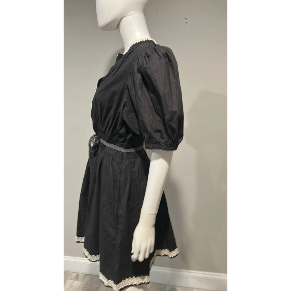 Ulla Johnson Wilda Black Cotton Puff Sleeve Mini Dress Size 12 - Picture 12 of 14